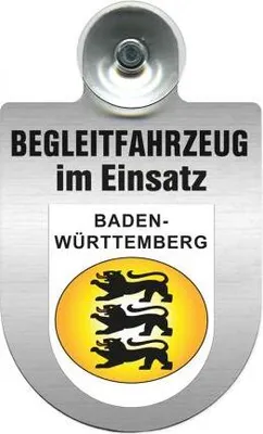 Produktbild von Einsatzschild mit Saugnapf - Begleitfahrzeug im Einsatz - incl. Regionenwappen 309457 Color - Region Baden-Württemberg