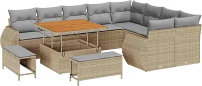 Immagine prodotto di Set di divani da giardino vidaXL, 12 pezzi, color beige, in rattan sintetico