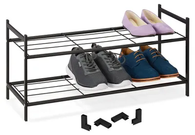 Schuhregal aus Metall, 2 Etagen, stapelbar, schwarz