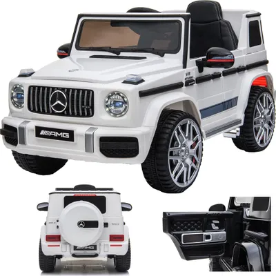 Produktbild von Mercedes-Benz G 63 G63 AMG V8 Biturbo Kinderauto Kinderfahrzeug Kinder Elektroauto 12V  / 2x Motoren / Öffnende Türen (Weiß)