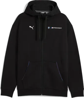 Produktbild von BMW M Motorsport Fleecejacke Essential Puma, Offizieller Fanartikel, Schwarze Kapuzenjacke mit BMW und M Logo, M Motorsport Backprint, Baumwoll-Mix