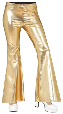 Produktbild von 70s Gold Partyhose Karneval Kostüm Stil Disco Mode Glamour Bunt Retro Schlaghose Nostalgie Fasching Feiern Festival Tanz, Größe: 42 - 44 (L) Farbe: Gold