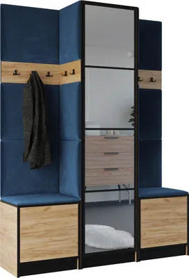 Produktbild von KIER FURNITURE Kleiderschrank EDEN, Schlafzimmer Schrank, Garderobeschrank, Flurschrank Craft Eiche & Blau 159,6x205x39 cm
