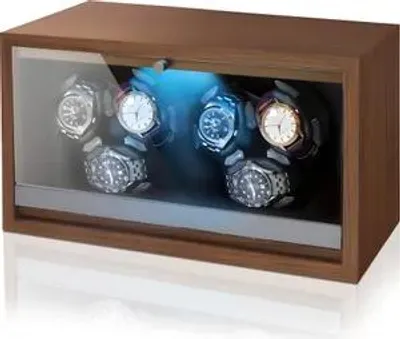 Productafbeelding van Olvy horlogewinder voor 6 horloges, met LED-verlichting, horlogewinderkast van hout, extreem stille Mabuchi-motor, flexibele horlogebakjes, horlogewinder
