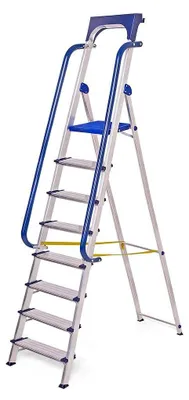 Klappleiter 8 Stufen, Aluminium, mit Geländer, 182 cm Plattformhöhe