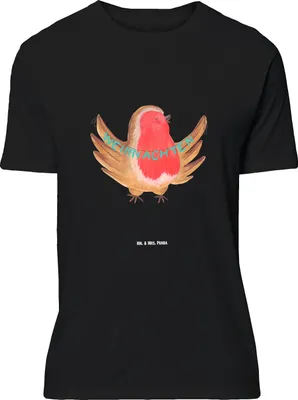 Produktbild von Mr. & Mrs. Panda Größe XL T-Shirt Rotkehlchen Weihnachten - Schwarz - Geschenk, Weihnachtsgruß, Heiligabend, Shirt, Weihnachtsmotiv, Tshirt, Frohe, mit Spruch, Winter