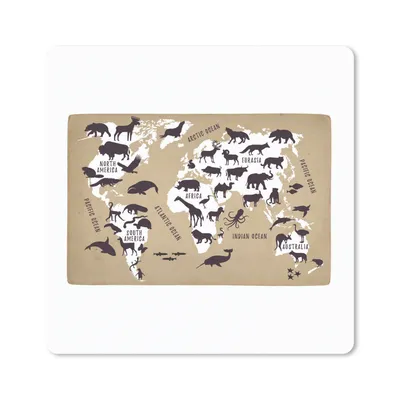 Produktbild von MuchoWow® Mauspad Mousepad Weltkarte Kinder - Weiß - Tiere 20x20 cm - Mousepads - Maus Mat - Pad - Mausunterlage - Desk Mat - Bureauartikeln
