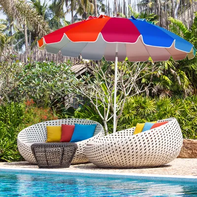 Produktbild von COSTWAY Sonnenschirm Strandschirm Marktschirm Gartenschirm neigbar Terrassenschirm mit Verankerung für Garten, Strand, Outdoor