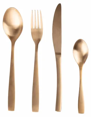 Besteck-Set 16-teilig, Edelstahl 18/0, satiniertes Gold