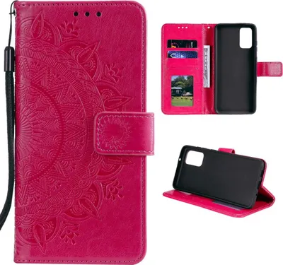 A collage of images showing a pink mandala-patterned flip phone case for a Xiaomi Mi 11i/Poco F3.