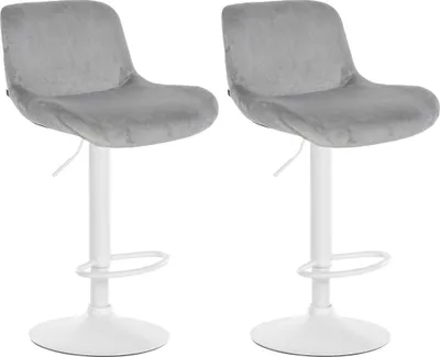 Produktbild von 2er Set Barhocker PONOR - Samt Grau 50x50x85 cm Weiß | Barstuhl Höhenverstellbar Mit Lehne Drehbar Tresenhocker Tresenstuhl Kneipenhocker Kneipenstuhl