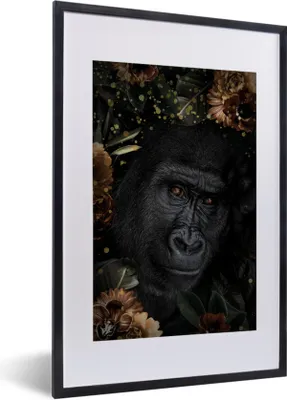 Produktbild von MuchoWow® MuchoWow® Gerahmtes Poster Gorilla - Pflanzen - Gold 40x60 cm - Poster mit zchwarzem Bilderrahmen - Poster in Rahmen