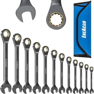 Produktbild von 12-teiliges Ringratschenschlüssel Set 6-19mm Cr-V Stahl mit Rolltasche