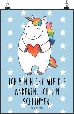 Produktbild von Mr. & Mrs. Panda Bild Einhorn Herz DIN A2 - Blau Pastell - Geschenk, Bunt, wanddeko, Wandbild, Einhörner, Lustig, Plakat, Freundin, drucke, Unicorn, wanddruck