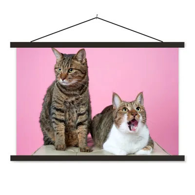Produktbild von MuchoWow® Textilposter Katze - Rosa - Pouf - Mädchen - Kinder - Kinder 60x40 cm mit schwarzem Rahmen - Hölzernes