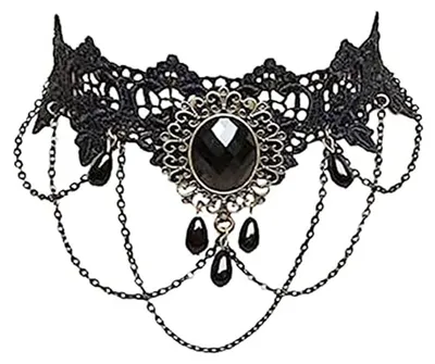 Produktbild von Prosy Halloween Gothic Schwarze Spitze Choker Halsketten Quaste Kragen Choker Sc