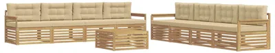 Imagen del producto de Juego de sofás de exterior vidaXL, 9 piezas, color blanco y beige, fabricado en poliéster