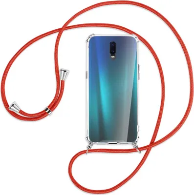 Produktbild von Handykette Backcover-Schutzhülle mit Band (Metall silberfarben) für Oppo R17 / RX17 - rot