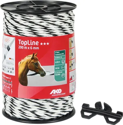 Produktbild von Weidezaunseil TopLine Plus TriCOND weiß/schwarz 6 mm, 0,429 Ohm/m, 200 m