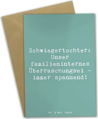 Produktbild von Mr. & Mrs. Panda babykarte Spruch Überraschungs-Schwiegertochter - Meeresbrise - Geschenk, Schwiegereltern, Grußkarte, osterkarten, Beziehung, Familienmitglieder, Lächeln