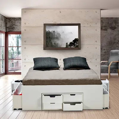 Produktbild von DOPPELBETT JAZZ MIT SCHUBLADEN/ Bett160x200 7 Schubladen + 2 Konsolen - Weiß