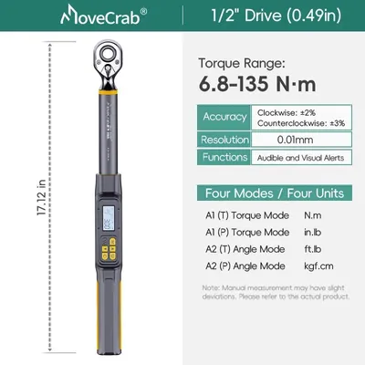 Produktbild von Drehmomentschlüssel, digitale Winkelmessung, anpassbare Funktionen, 6.8-135NM