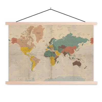 Obrázek produktu pro MuchoWow® Textilní plakát - Mapa světa - Vintage - Atlas - Dítě - Kid - Girl - 150x100cm - S hnědými lamelami