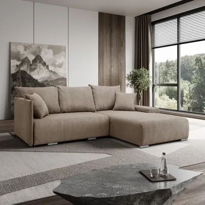 Zdjęcie produktu dla Narożnik, Sofa w kształcie litery L, Kanapa w kształcie litery L Livorno L tkanina Poso Jasnobrązowy Prawy