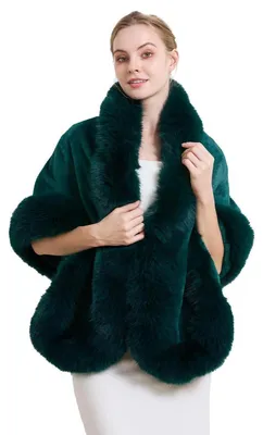 Produktbild von Kunstpelz Stola Bolero Damen Dunkelgrün 170x65 cm