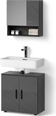 Image de Ensemble meubles bain Livinity Ronco Anthracite Haute brillance 2 pièces, armoire basse 60 cm, Model 52596