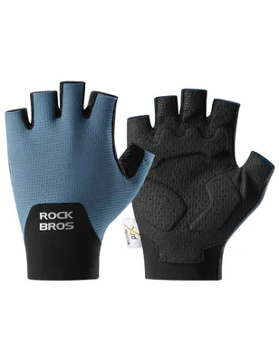 Productafbeelding van ROCKBROS fietshandschoenen, halfvinger, met PORON XRD padding, gevoerde sporthandschoenen voor dames en heren, geschikt voor buitenshuis, blauw, maat XL