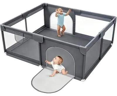 Immagine prodotto di Area giochi per bambini, rete traspirante, spazio giochi sicuro, porta doppia, colore grigio