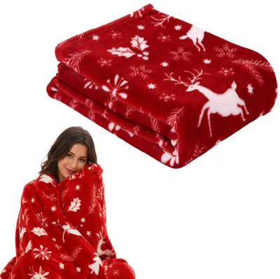Produktbild von Weihnachtsdecke 130x170 cm – Kuschelige Tagesdecke für Bett & Sofa – Warme Weihnachtsdecke
