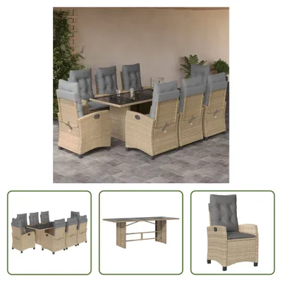 Produktbild von The Living Store 9-tlg. Garten-Essgruppe mit Kissen Beigemischung Poly Rattan