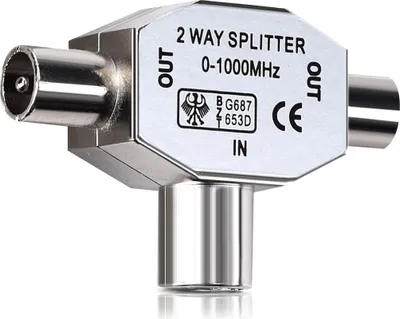 Produktbild von kwmobile Antennen Verteiler Splitter - 0-1000 MHz - 2x Koax Stecker für DVB-T/BK - T-Adapter Verteiler für analoges und digitales Kabelfernsehen