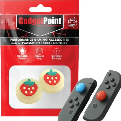 Produktbild von Thumbgrips - Thumb Grips voor Nintendo Switch Joy-Con Controllers - Gaming Thumbgrips - Performance Anti-Slip Thumbsticks - Bescherming Accessoires - Aardbeien - Geel met Rood -