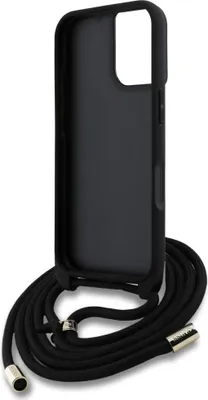 Produktbild von Guess 4G Hülle mit großem Logo-Print Across Body für iPhone 16 Plus Schwarz
