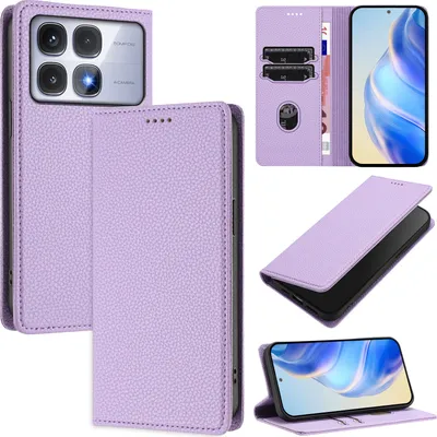 Produktbild von Litchi Leder Handyhülle für Xiaomi Redmi K70 Ultra Wallet Kartenfächer Standfunktion Hülle Violett