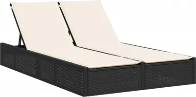 Produktbild von vidaXL Doppel-Sonnenliege mit Kissen Schwarz Poly Rattan