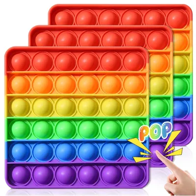 Produktbild von Pop-it Fidget Spielzeug Stressspielzeug - 12,2 x 12,2 cm - 3 Stück - Silikon - Für Kinder und Erwachsene