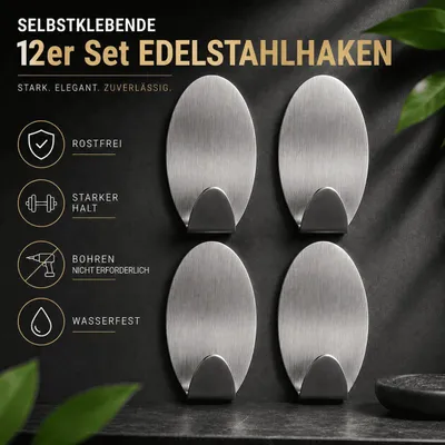 Produktbild von 12 Edelstahl Handtuchhaken Klebehaken Wandhaken Bad Küche Haken selbstklebend