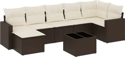 Produktbild von vidaXL 8-tlg. Garten-Sofagarnitur mit Kissen Braun Poly Rattan