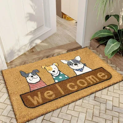 Immagine prodotto di Tappetino da esterno in fibra di cocco per cani, 60 x 90 cm, antiscivolo, marrone