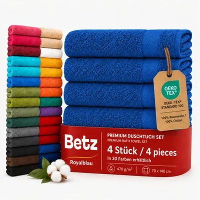 Produktbild von Betz 4 Stück Duschtücher 70 x 140 cm PREMIUM 100% Baumwolle Liegetuch Strandtuch   Farbe: royalblau, KI-generiertes Bild