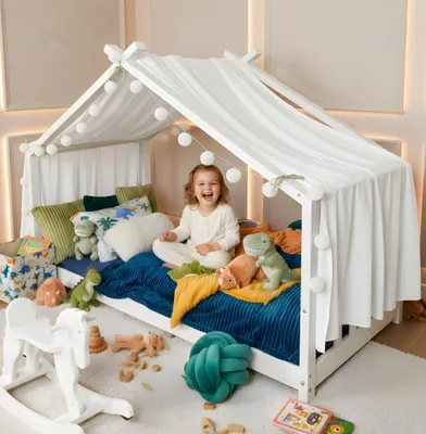Obrázek produktu pro Alavya Home® Baldachýn Měsíc 1 kus 360 cm s 2x 10 LED bavlněnými pohádkovými světýlky na postel Montessori White