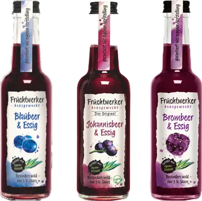Produktbild von Fruchtwerker Essig und Frucht Set - Blaubeere + Johannisbeere + Brombeere