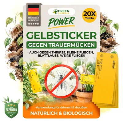 Produktbild von Green Guardia Gelbsticker gegen Trauermücken - 20x Gelbtafeln mit Bambusstäben - Trauermücken bekämpfen, Gelbsticker Pflanzen, Trauermücken Falle