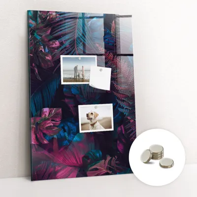 Obrázok produktu pre Magnetická tabuľa na stenu - Memo Tabuľa Sklenená - vrátane 5 magnetov - 40x60 cm - Tropické listy