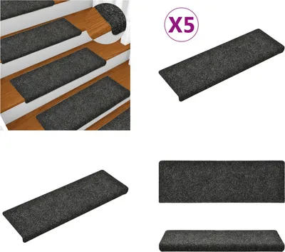 Produktbild von vidaXL Treppenmatten 5 Stk. Grau 65x21x4 cm Nadelvlies - Stufenmatte - Stufenmatten - Treppenmatten - Treppenstufenmatten