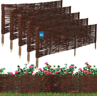 Produktbild von KOTARBAU® 5er Set Beeteinfassung 120x40cm Weidezaun Beetumrandung aus Weide Beet Zaun Mini Steckzaun Abgrenzung für Blumen- & Kräuterbeet Weide Braun